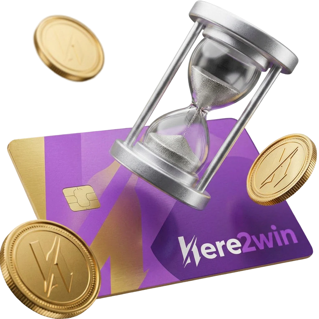 Silver hourglass resting on a purple bank card