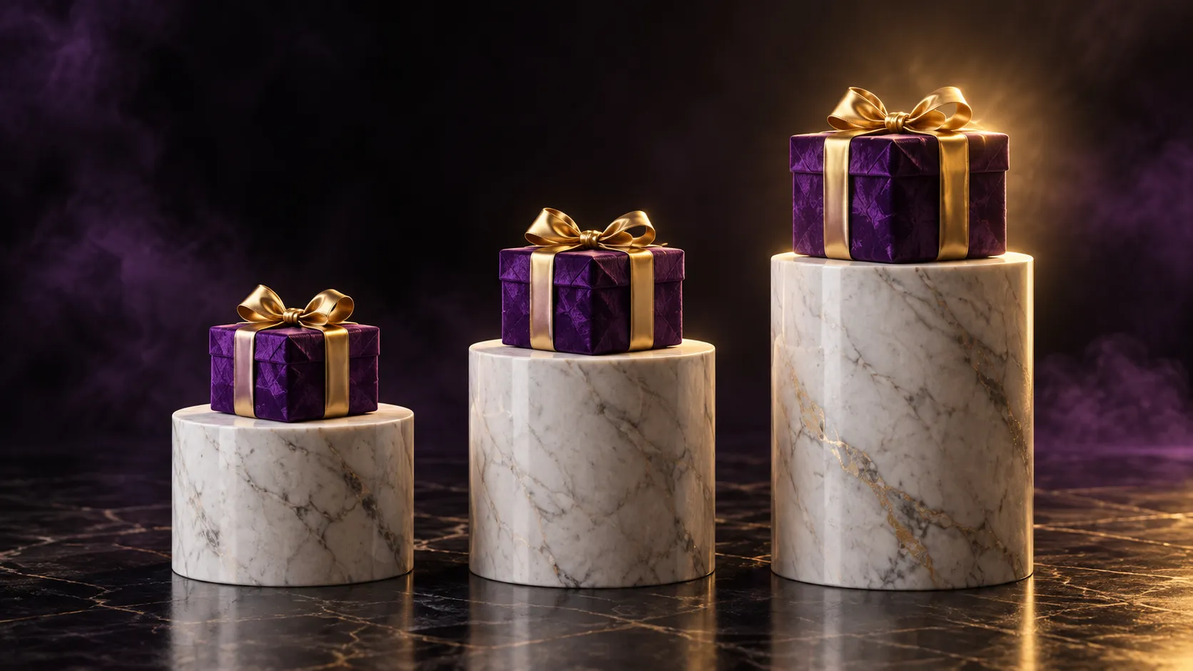 Three raised plinths standing in for the four separate deposit steps in the Here2Win Casino bonus