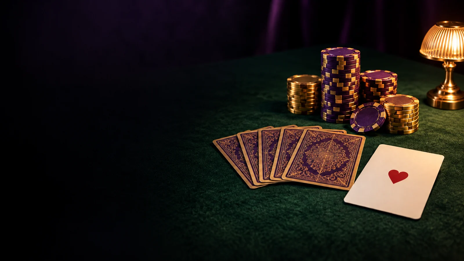 Chips and a fanned hand of cards resting on green felt