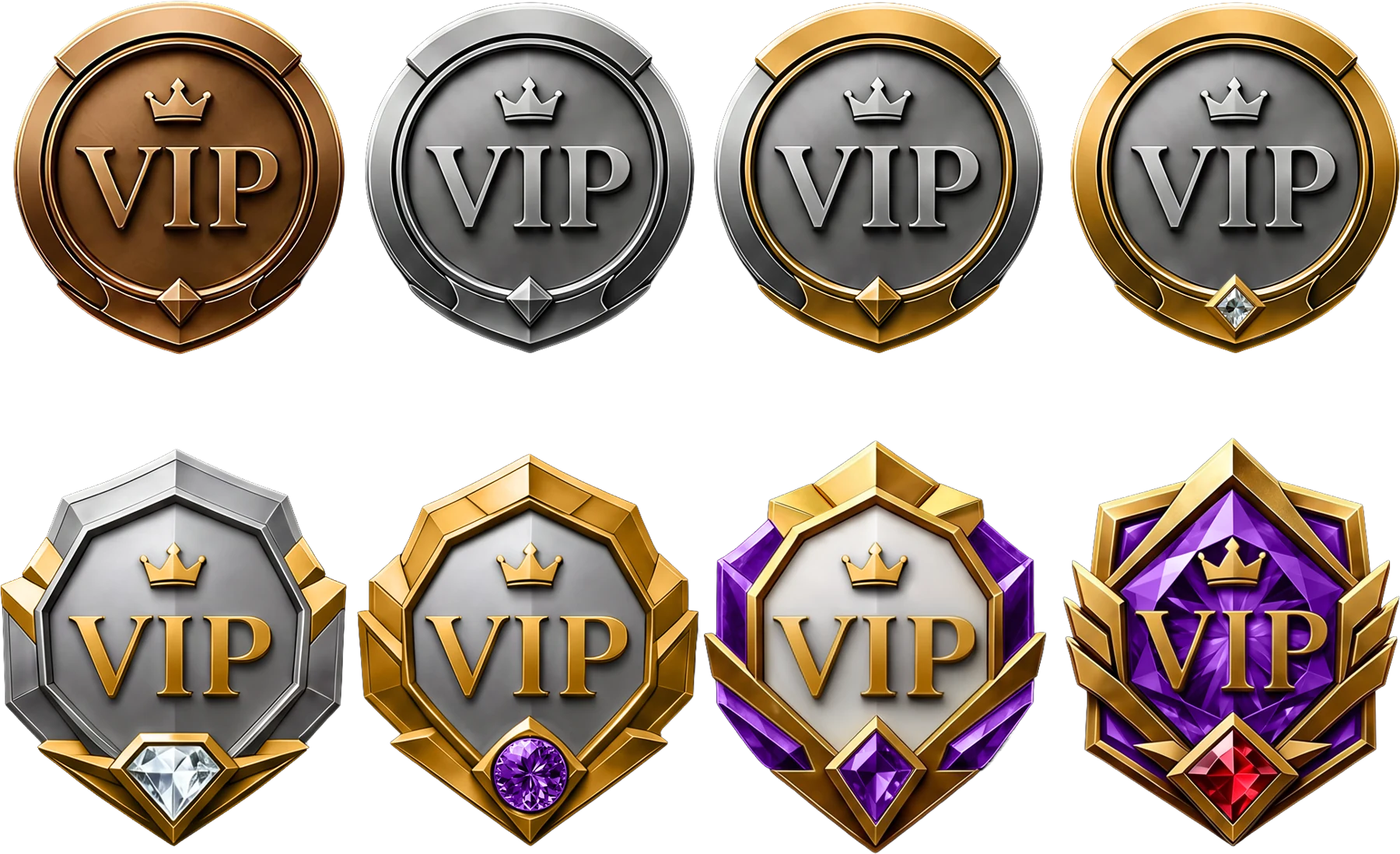 Set of gold, silver and bronze VIP-style reward badges